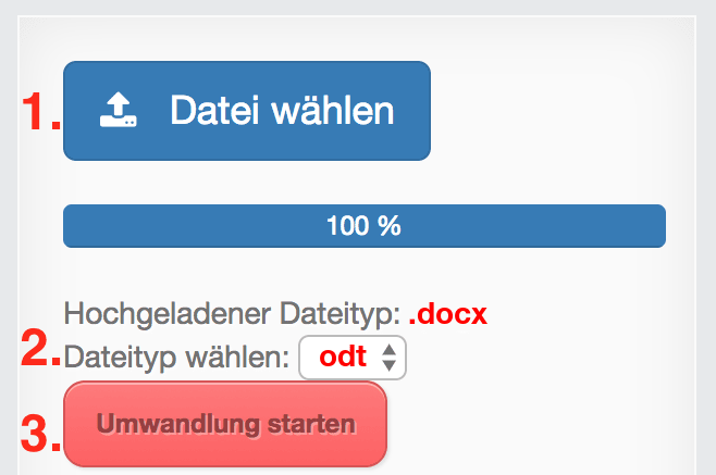 Anleitung DOCX Dateien online in ODT konvertieren
