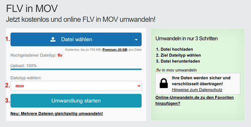 Anleitung FLV Dateien online in MOV konvertieren