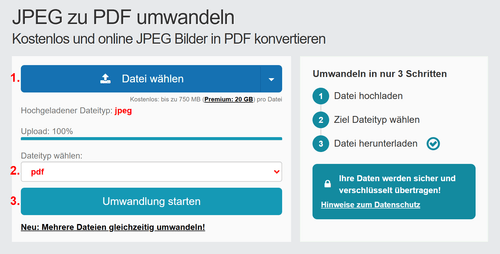 Anleitung JPEG Dateien online in PDF konvertieren