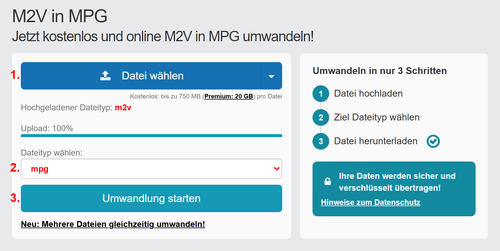 Anleitung M2V Dateien online in MPG konvertieren