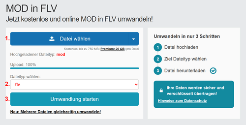 Anleitung MOD Dateien online in FLV konvertieren