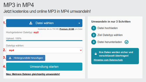 Anleitung MP3 Dateien online in MP4 konvertieren