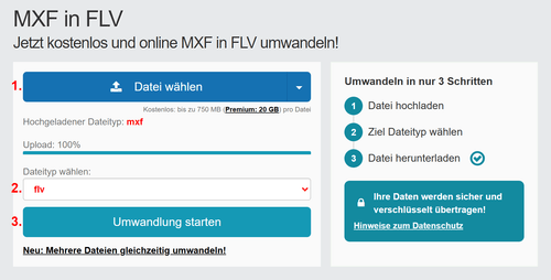 Anleitung MXF Dateien online in FLV konvertieren