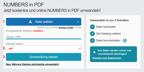 Anleitung NUMBERS Dateien online in PDF konvertieren