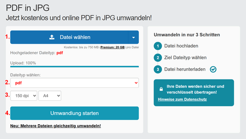 PDF in JPG online umwandeln - Schritt-für-Schritt