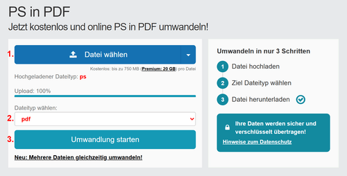 Anleitung PS Dateien online in PDF konvertieren