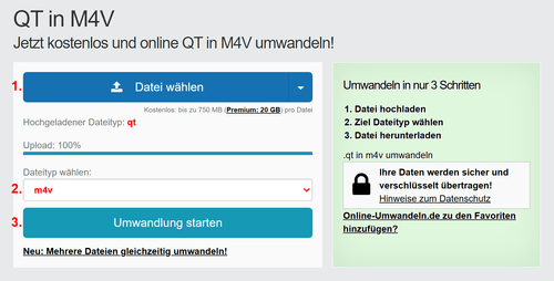 Anleitung QT Dateien online in M4V konvertieren
