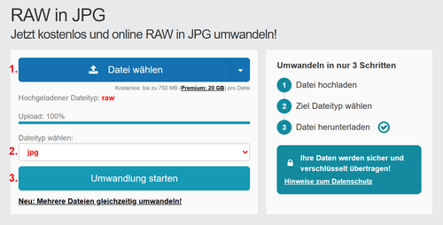 Anleitung RAW Dateien online in JPG konvertieren