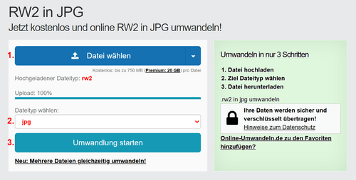 Anleitung RW2 Dateien online in JPG konvertieren