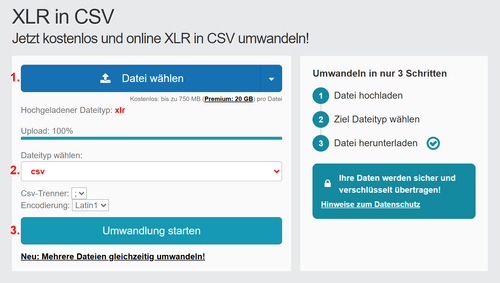 Anleitung XLR Dateien online in CSV konvertieren