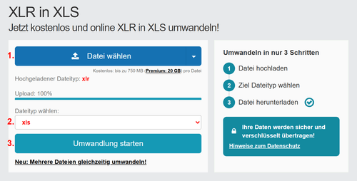 Anleitung XLR Dateien online in XLS konvertieren