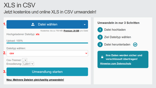 Anleitung XLS Dateien online in CSV konvertieren