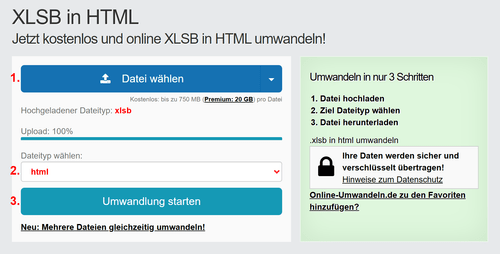 Anleitung XLSB Dateien online in HTML konvertieren