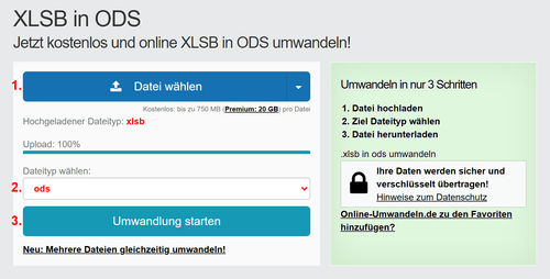 Anleitung XLSB Dateien online in ODS konvertieren