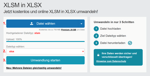 Anleitung XLSM Dateien online in XLSX konvertieren