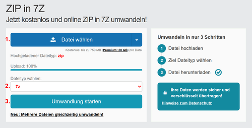 Anleitung ZIP Dateien online in 7Z konvertieren