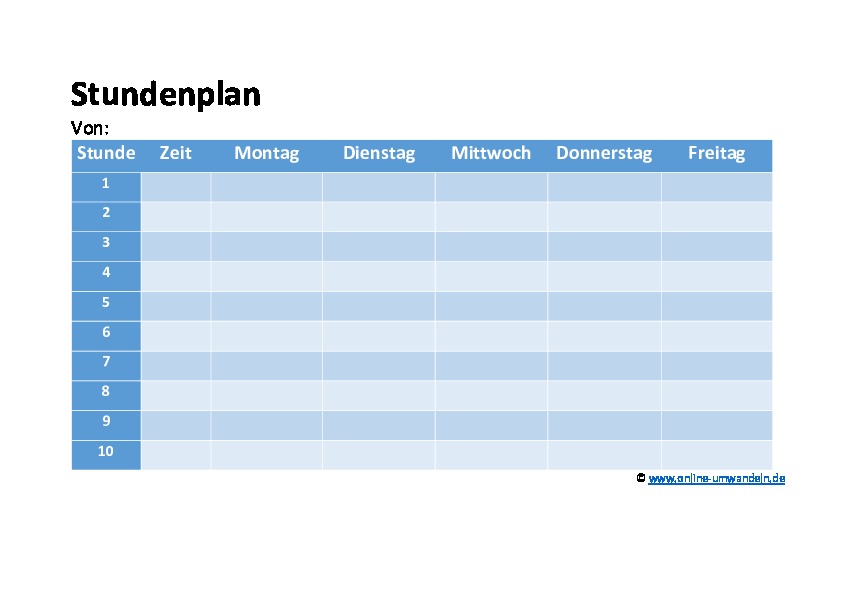 Stundenplan Vorlagen doc und pdf - Online-Umwandeln.de