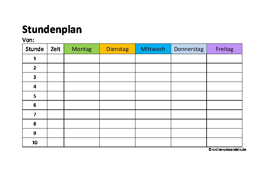 Stundenplan Vorlagen doc und pdf - Online-Umwandeln.de