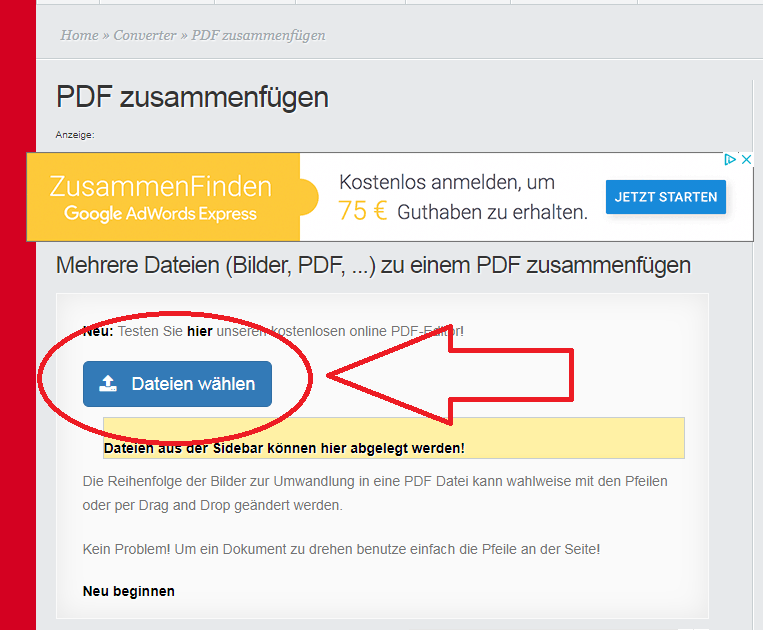 38+ Bilder in pdf zusammenfuegen , Anleitung PDF Dateien zusammenfügen OnlineUmwandeln.de