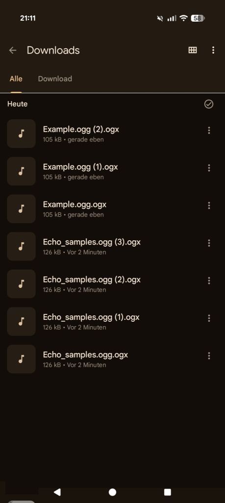 Screenshot der heruntergeladenen .ogg-Dateien mit falscher Dateiendung